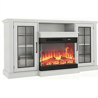 59 in TV Stand with 24 in Electric Fireplace 3-Sided Glass 12 LED Flames Storage White