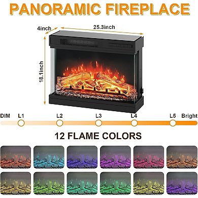 59-in TV Stand with 24-in Electric Fireplace 3-Sided Glass 12 LED Flames Storage White