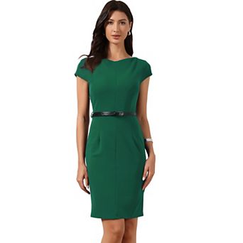 Business Dress for Women's Work Cap Sleeve Belted Bodycon Elegant Sheath Dress