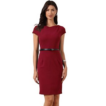Business Dress for Women's Work Cap Sleeve Belted Bodycon Elegant Sheath Dress