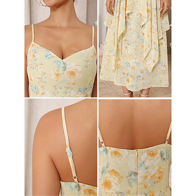 Women's Floral Dress Chiffon Summer Flowy Ruffles Tiered Spaghetti Strap Sundress