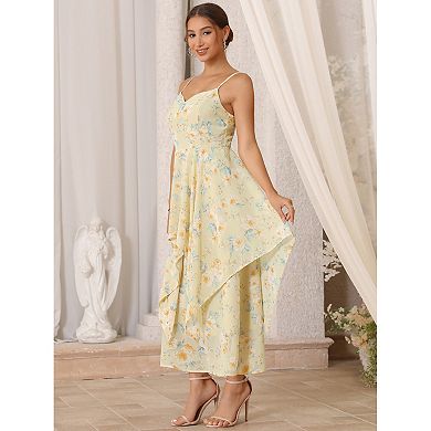 Women's Floral Dress Chiffon Summer Flowy Ruffles Tiered Spaghetti Strap Sundress