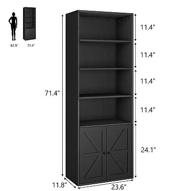 Tall Bookshelves with Doors - 6-Shelf Display Storage Bookcases