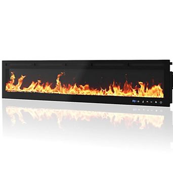 88 in Electric Fireplace Wall Mounted Smart APP 12 Flame Colors Ultra-Quiet Remote Black