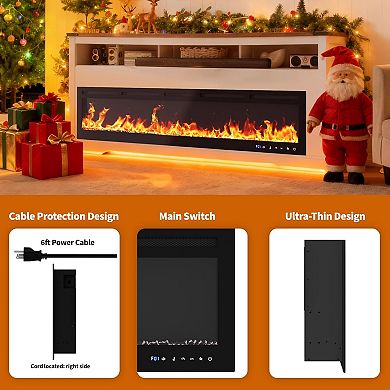 88-in Electric Fireplace Wall Mounted Smart APP 12 Flame Colors Ultra-Quiet Remote Black