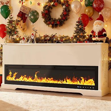 88-in Electric Fireplace Wall Mounted Smart APP 12 Flame Colors Ultra-Quiet Remote Black