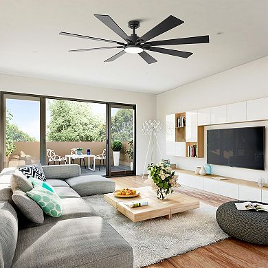 72" Modern Plywood 8-Blade Large Dimmable LED Smart Ceiling Fan with Light and Remote, App Control