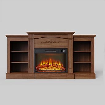 Fancihabor 67 in TV Stand with 18 in Electric Fireplace Farmhouse Media Console Brown
