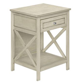 Wood End Table with Antique White Veneer, 19.00 x 15.75 x 25.00 in