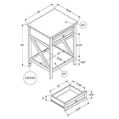 Wood End Table with Antique White Veneer, 19.00 x 15.75 x 25.00 in