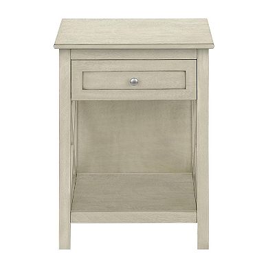 Wood End Table with Antique White Veneer, 19.00 x 15.75 x 25.00 in