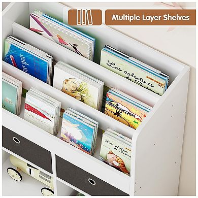 Toy Storage Organizer - Modern Bookcase with Drawers & Cubbies