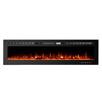 72 in Electric Fireplace Wall Mounted Remote 12 Flame Colors Ultra-Quiet Black