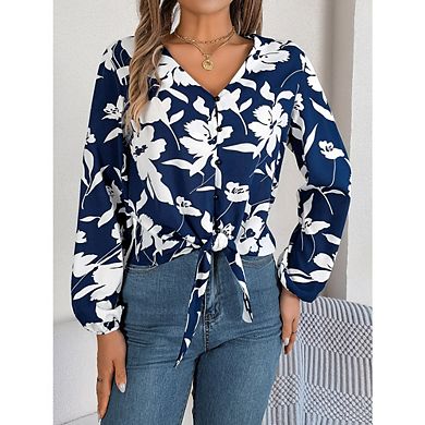 Women's Floral Button Down Blouse Dressy Casual Long Sleeve Oversized Shirts Top Fall Boho Clothes