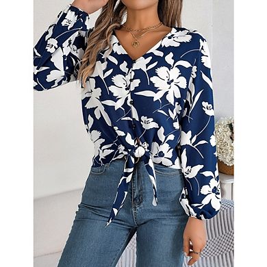Women's Floral Button Down Blouse Dressy Casual Long Sleeve Oversized Shirts Top Fall Boho Clothes