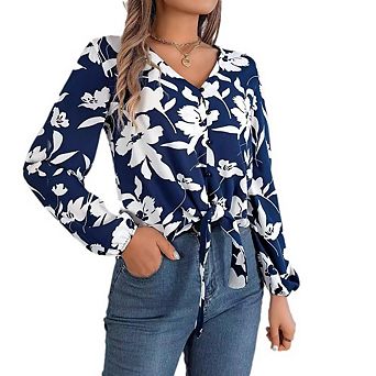 Women's Floral Button Down Blouse Dressy Casual Long Sleeve Oversized Shirts Top Fall Boho Clothes
