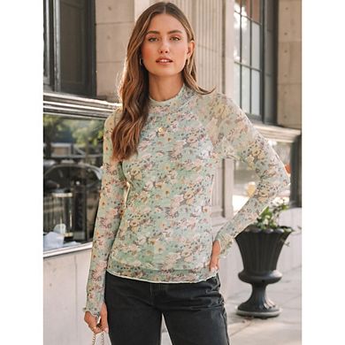 Womens Mesh Sheer Lace Going Out Slim Fitted See Through Tops Fall Fashion Outfits Clothes