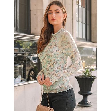 Womens Mesh Sheer Lace Going Out Slim Fitted See Through Tops Fall Fashion Outfits Clothes