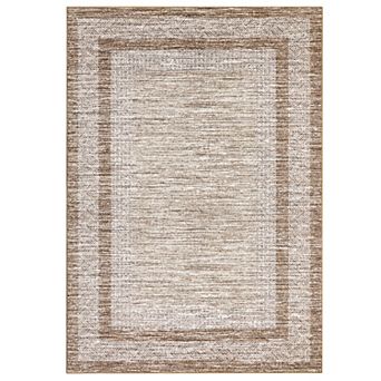 Bordered Machine Washable Rug with Non-Slip Backing Stain-Resistant Indoor Carpet