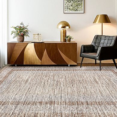 Bordered Machine Washable Rug with Non-Slip Backing Stain-Resistant Indoor Carpet