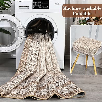 Bordered Machine Washable Rug with Non-Slip Backing Stain-Resistant Indoor Carpet