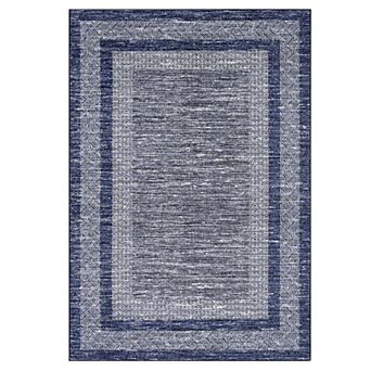 Bordered Machine Washable Rug with Non-Slip Backing Stain-Resistant Indoor Carpet