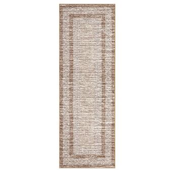 Bordered Machine Washable Rug with Non-Slip Backing Stain-Resistant Indoor Carpet