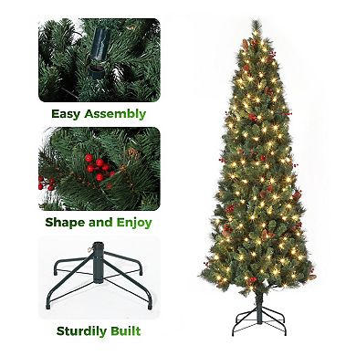 7FT Christmas PVC and Pine Needle Hybrid Automatic Tree 25 Pine Needle Berry Style