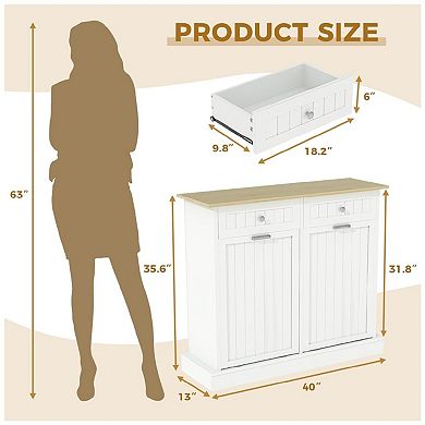 Tilt Out Trash Cabinet, Trash Can Cabinet with Rattan Design, Freestanding Hidden Garbage