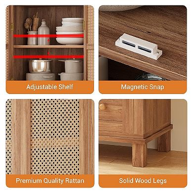 Tall Freestanding Kitchen Pantry Cabinet with Rattan Doors