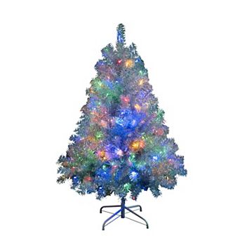 Whisen Sliver Artificial LED Christmas Tree, Hinged Full Tree with Metal Stand, 11 Lighting Modes