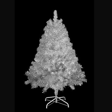 Whisen Sliver Artificial LED Christmas Tree, Hinged Full Tree with Metal Stand, 11 Lighting Modes