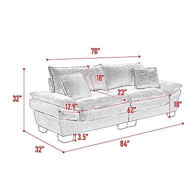 Corduroy Convertible Sofa Sleeper with Deep Seating & Pillows for Living Areas