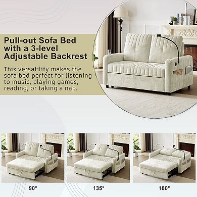 Streamdale Modern Loveseat Sofa Bed with Pull-Out, Storage, and Ports