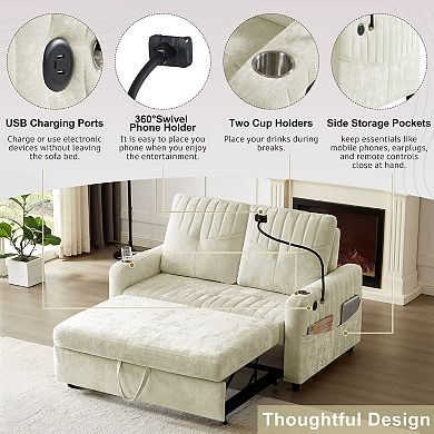 Streamdale Modern Loveseat Sofa Bed with Pull-Out, Storage, and Ports