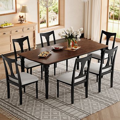 Streamdale Extendable Wood Dining Table Set with 6 Upholstered Chairs
