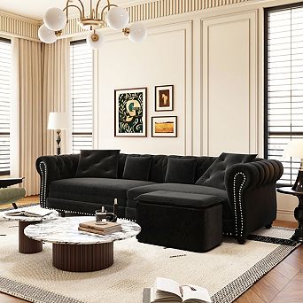 Streamdale Chesterfield Velvet Sofa Bed with Ottoman