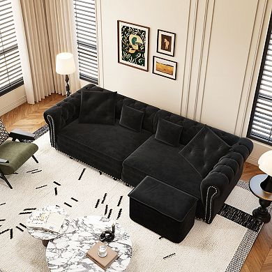 Streamdale Chesterfield Velvet Sofa Bed with Ottoman