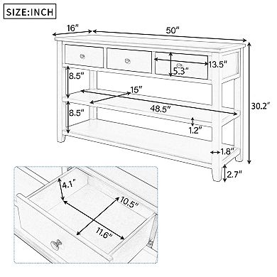 Streamdale Retro Console Table with Open Shelves and Pine Frame