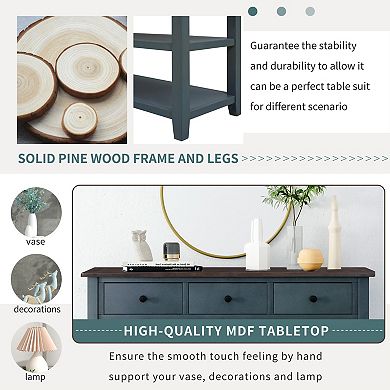 Streamdale Retro Console Table with Open Shelves and Pine Frame