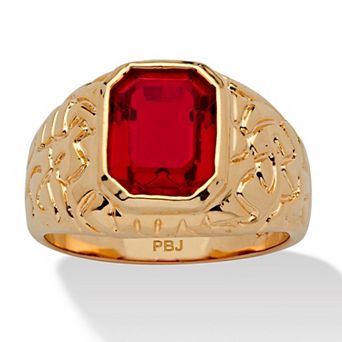 PalmBeach Jewelry Men's 2.75 TCW Emerald-Cut Simulated Ruby Gold-Plated Nugget Style Ring