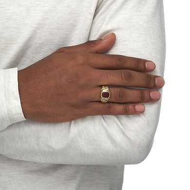 PalmBeach Jewelry Men's 2.75 TCW Emerald-Cut Simulated Ruby Gold-Plated Nugget Style Ring