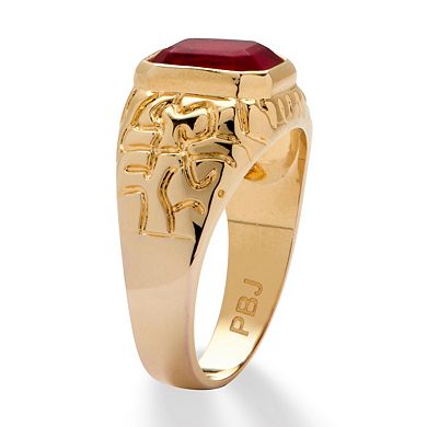 PalmBeach Jewelry Men's 2.75 TCW Emerald-Cut Simulated Ruby Gold-Plated Nugget Style Ring