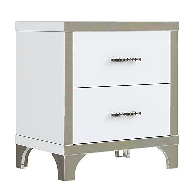 Streamdale Elegant High Gloss Nightstand with Metal Handle,Mirrored Bedside Table with 2 Drawers