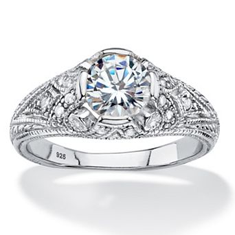 PalmBeach Jewelry 1.50 TCW Round Cubic Zirconia Vintage Style Ring in .925 Sterling Silver