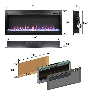 Streamdale 44-inch Electric Fireplace with Remote, Color Flame & LEDs