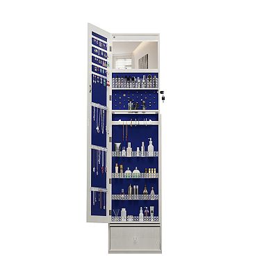 Streamdale 360 Rotating Lockable Jewelry Cabinet Armoire with Full Length Mirror - White