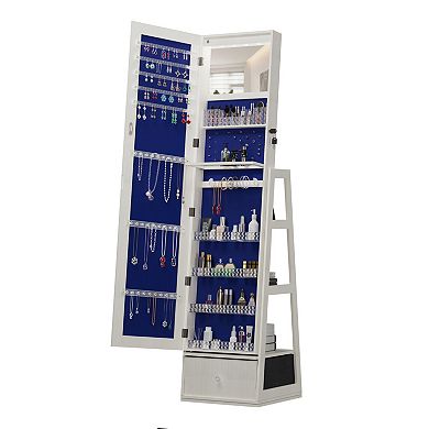 Streamdale 360 Rotating Lockable Jewelry Cabinet Armoire with Full Length Mirror - White
