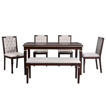Streamdale 6 pc Dining Table Set- 60" Table, 4 Tufted Chairs & Bench