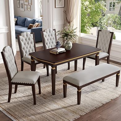 Streamdale 6-Piece Dining Table Set- 60" Table, 4 Tufted Chairs & Bench
